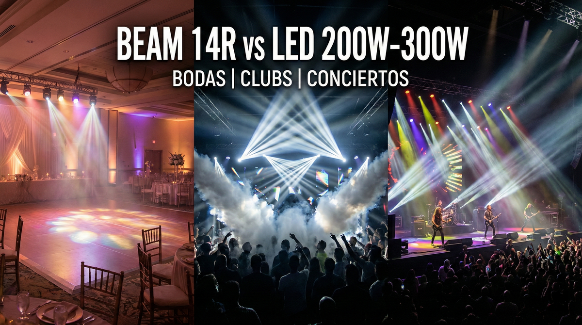 Beam 14R vs LED 200W-300W: ventajas reales según bodas, clubs y conciertos