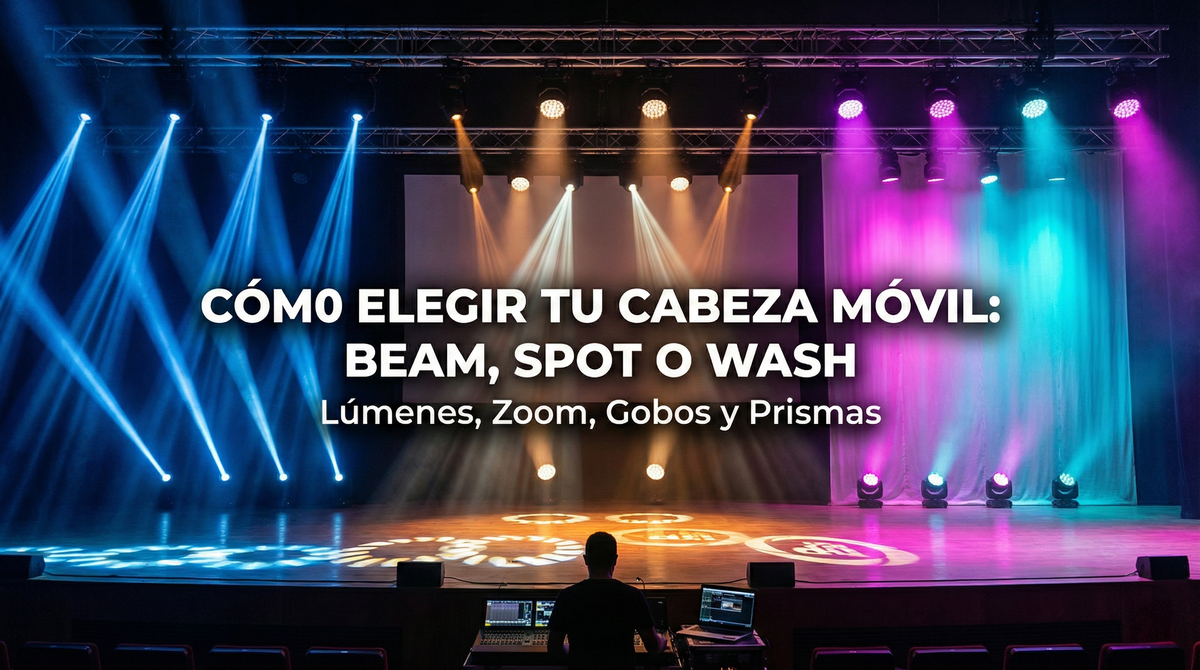 Cómo elegir una cabeza móvil Beam, Spot o Wash: lúmenes, zoom, gobos y prismas sin comprar a ciegas