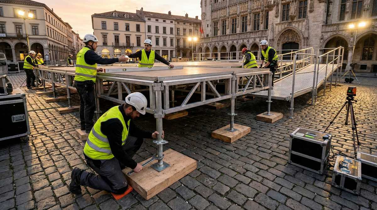 Nivelación profesional en escenarios modulares: trucos reales para suelos irregulares y rampas sin perder estabilidad