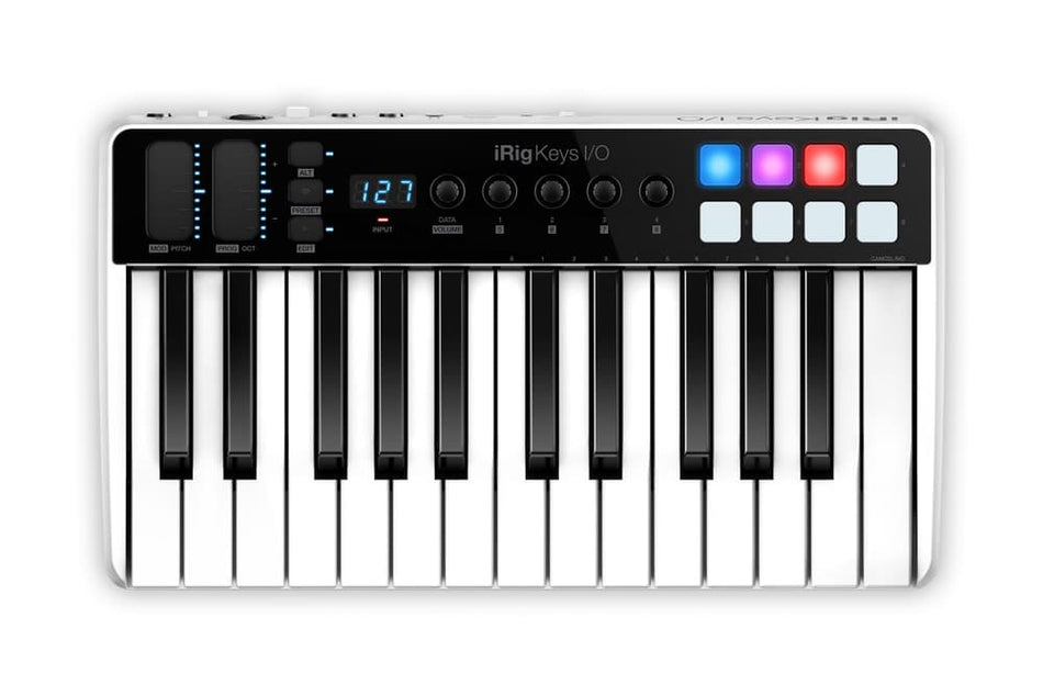 IK Multimedia iRig Keys I/O 25 - Controlador MIDI de 25 teclas con interfaz de audio 24-bit/96 kHz para iPhone/iPad, Mac y PC