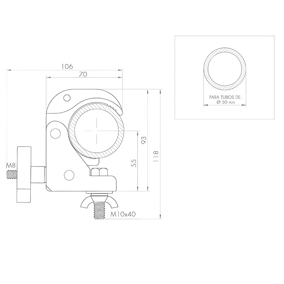 Abrazadera mini de anclaje rápido para tubos de Ø 48-51 mm. WLL: 100 Kg. ABZ-51/N