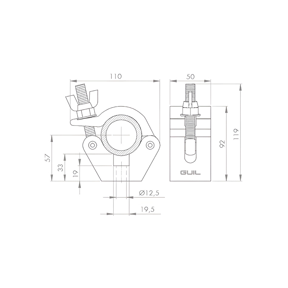 Abrazadera con adaptador cónico para truss. Tubos de Ø 45-52 mm. WLL: 300 kg. ABZ-13