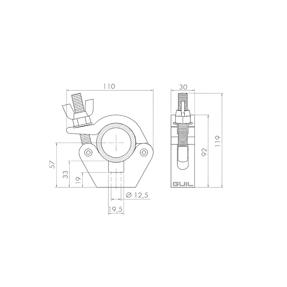 Abrazadera con adaptador cónico para truss. Tubos de Ø 45-52 mm. WLL: 300 kg. ABZ-17