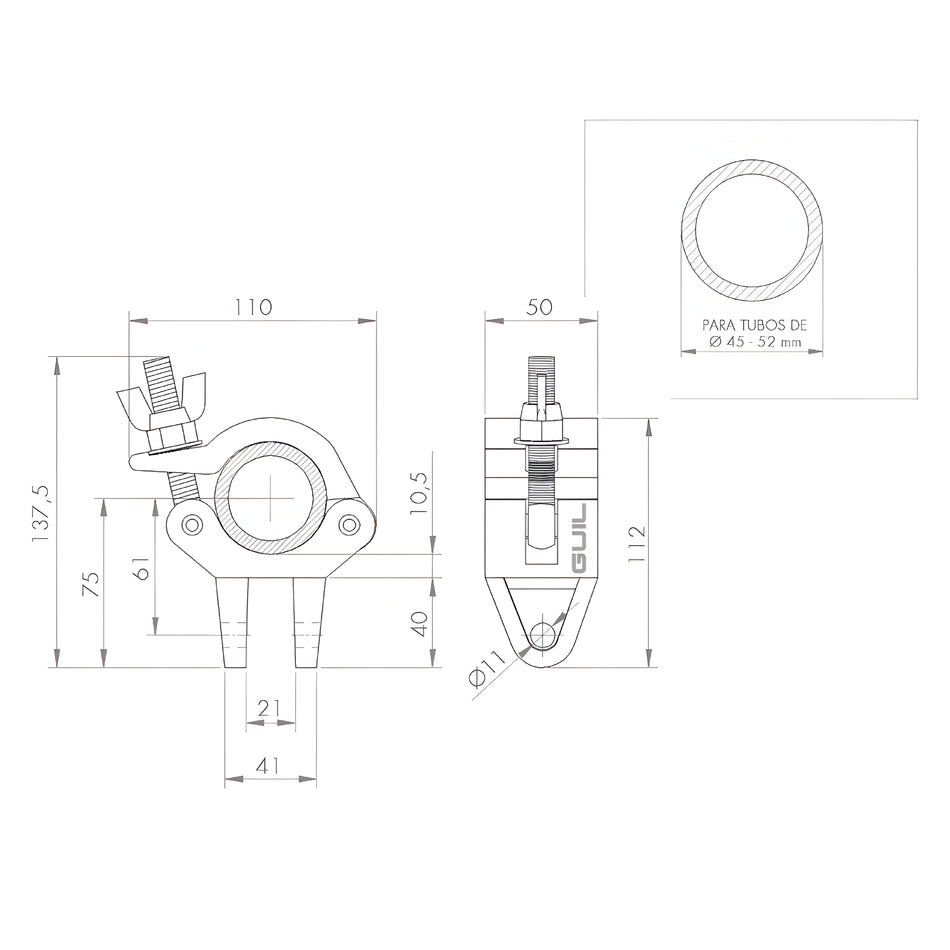 Abrazadera para tubos de Ø 45 a 52 mm. WLL: 250 kg. ABZ-02