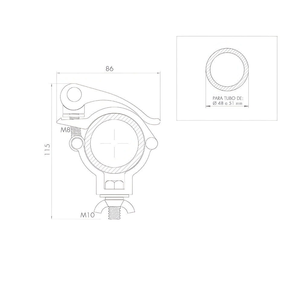 Abrazadera de cierre rápido para tubos de Ø 48-51 mm. WLL: 100 kg. ABZ-54/N