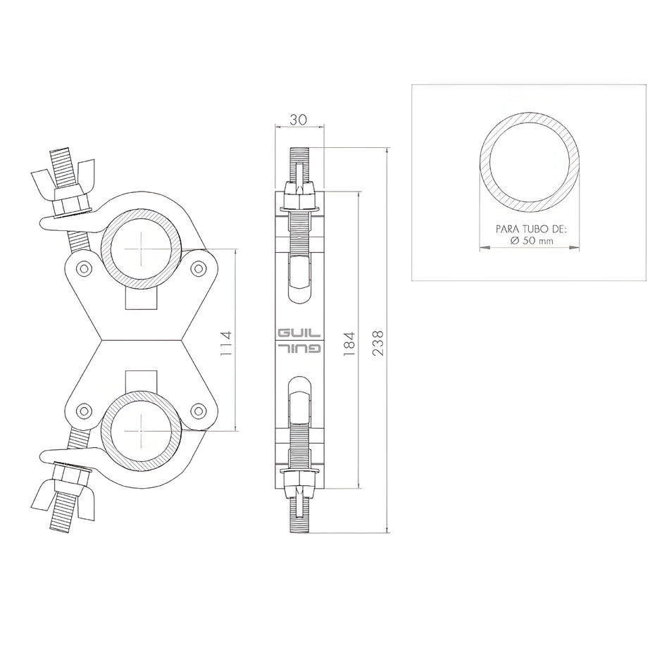 Abrazadera doble giratoria para tubos de Ø 45-52 mm. WLL: 500 kg. ABZ-30/N