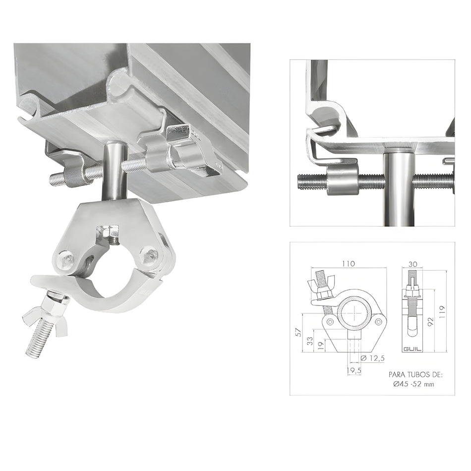 Garra para carpas con abrazadera para fijar trusses y tubos. ABZ-56