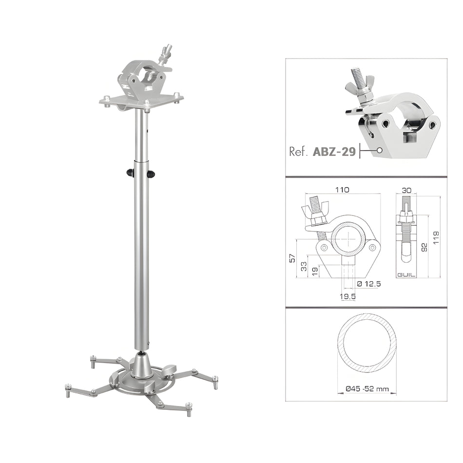 Soporte telescópico de video proyector para truss con abrazadera. PTR-15/G