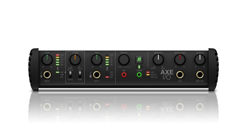 IK Multimedia AXE I/O – Interfaz de audio 2-in/5-out con Z-TONE, Amp Out y control para guitarristas