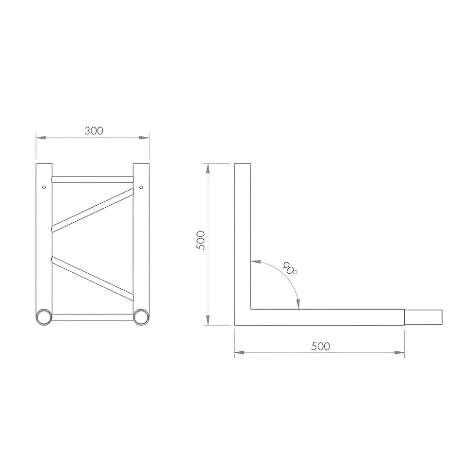 Escuadra de 90º en posición vertical de truss paralelo. TP300-A