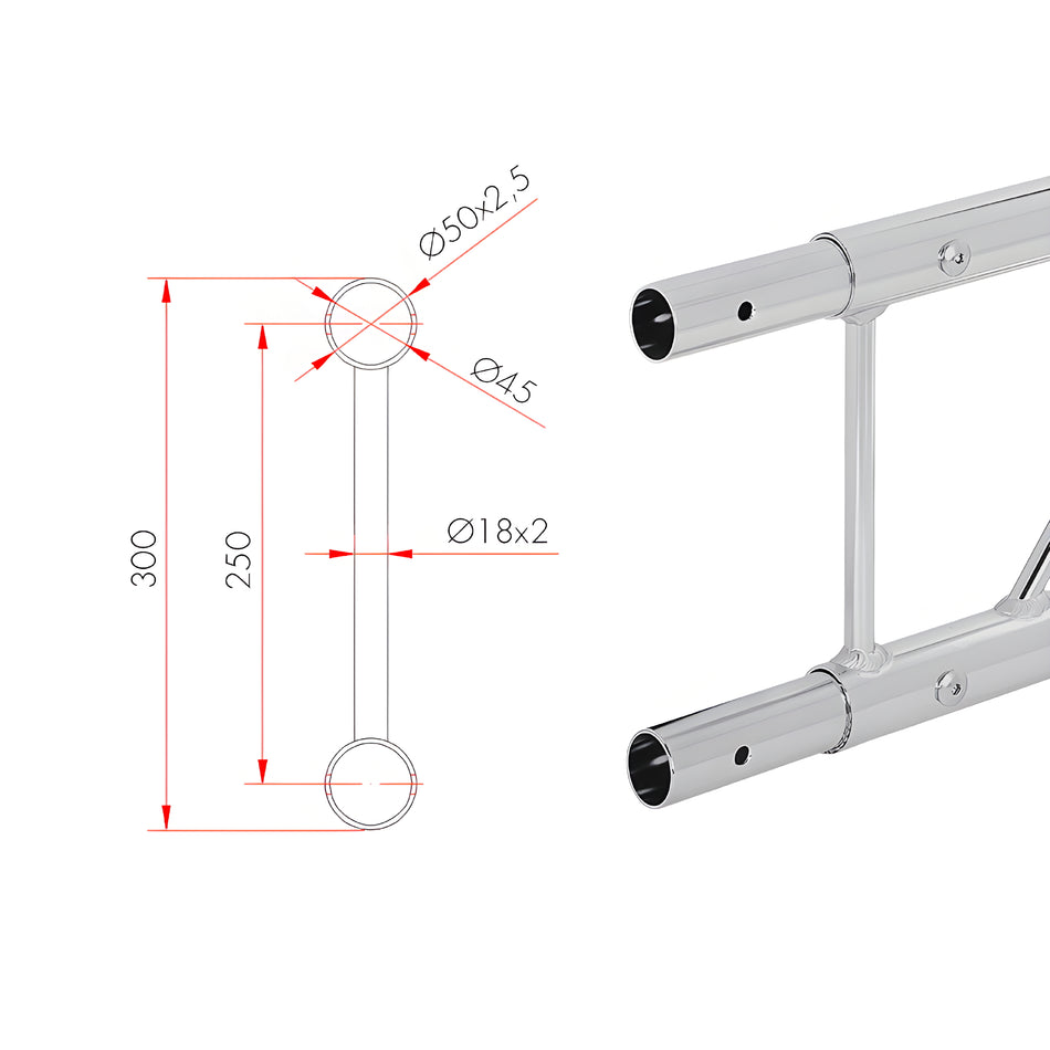 Escuadra de 90º con bajante de truss paralelo. TP300-B/D