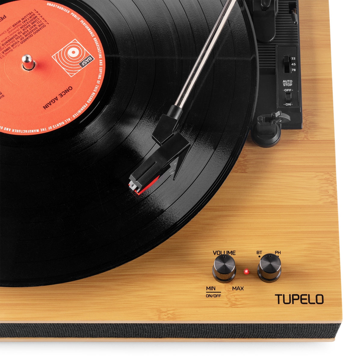 Audizio Tupelo - Tocadiscos Bluetooth con altavoces externos y acabado de bambú - Tempo Shop