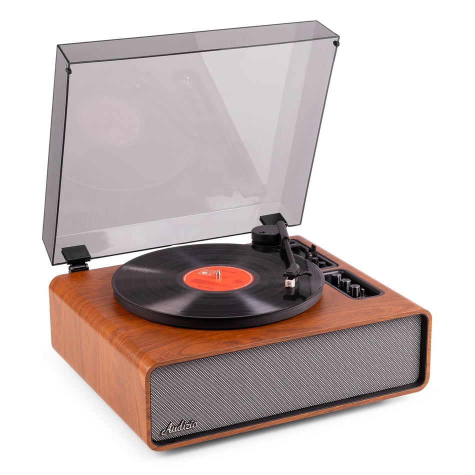 Audizio Laredo Marrón Oscuro - Tocadiscos Hi-Fi Premium de Madera con Altavoces Integrados de 160W - Tempo Shop