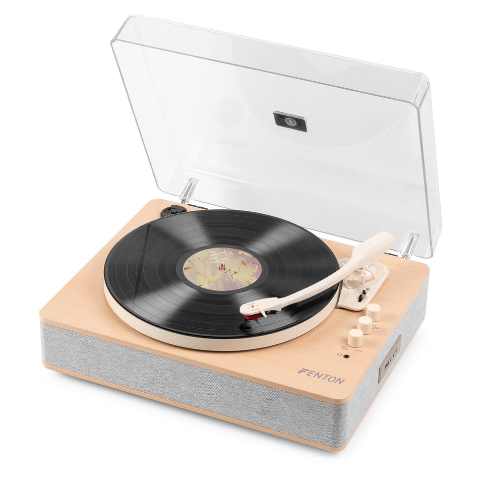 Fenton RP162S - Giradiscos de Alta Fidelidad con Altavoces, Bluetooth y Grabación USB (Acabado Madera Natural)