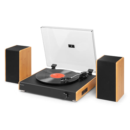 Audizio RP335BB - Tocadiscos Vintage con Altavoces y Bluetooth en Acabado Bambú