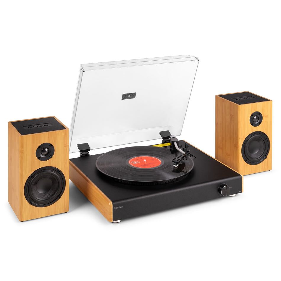 Audizio RP337BB - Tocadiscos Vintage en Bambú con Altavoces Inalámbricos y Retorno Automático - Tempo Shop