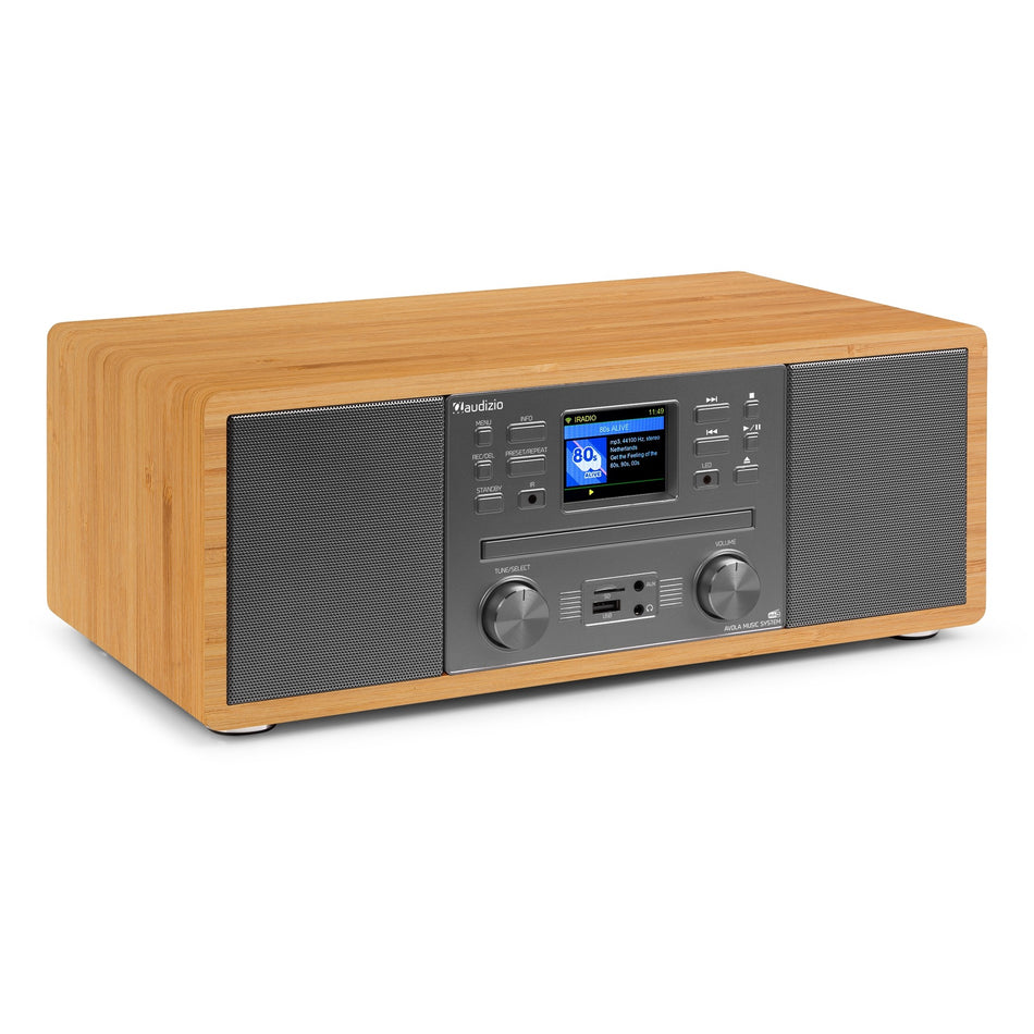 Audizio Avola - All-in-one digital music system with CD, Bluetooth and Internet Radio in Bamboo finish