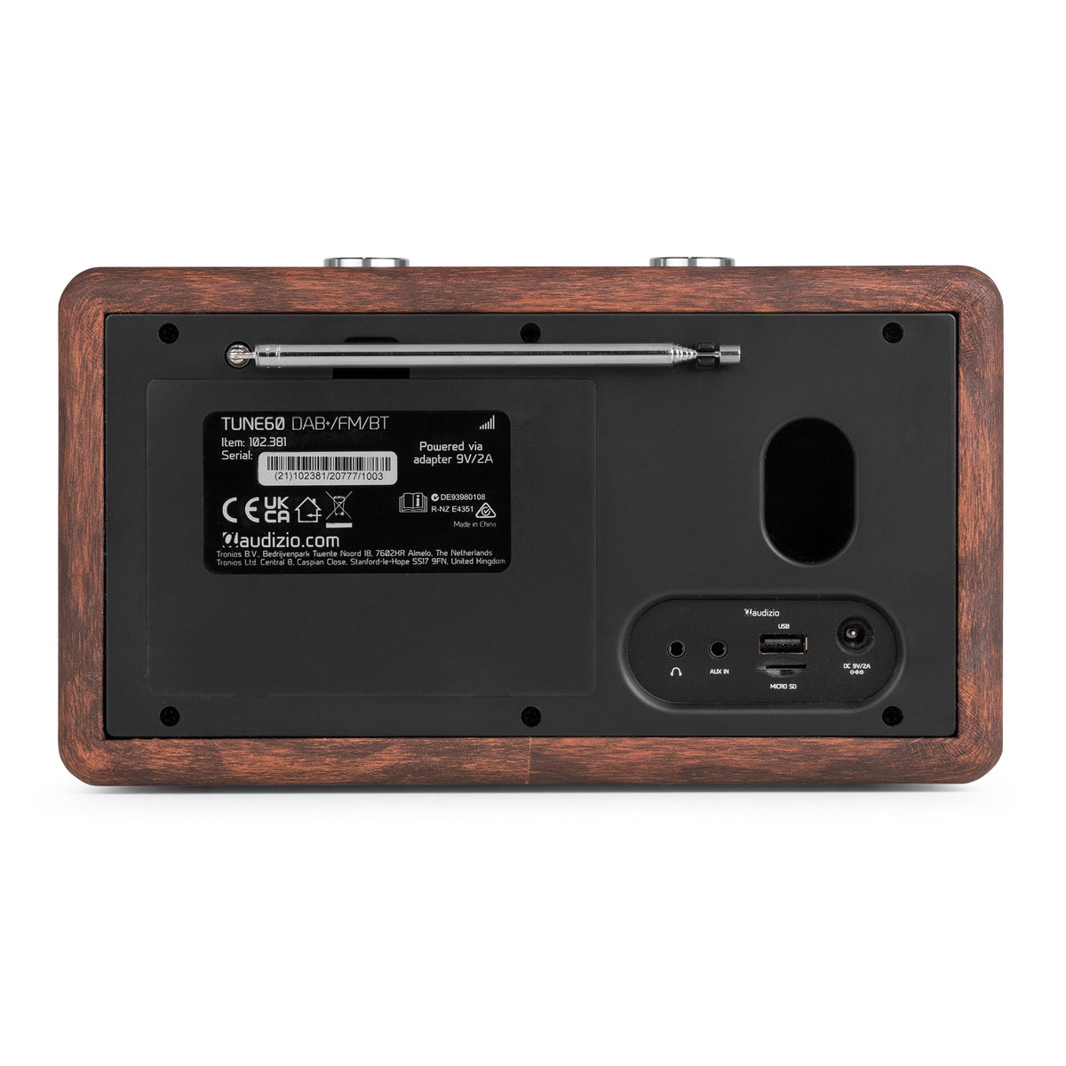 Audizio Tune60 - Radio portátil DAB+ y FM de diseño retro en madera oscura con Bluetooth - Tempo Shop