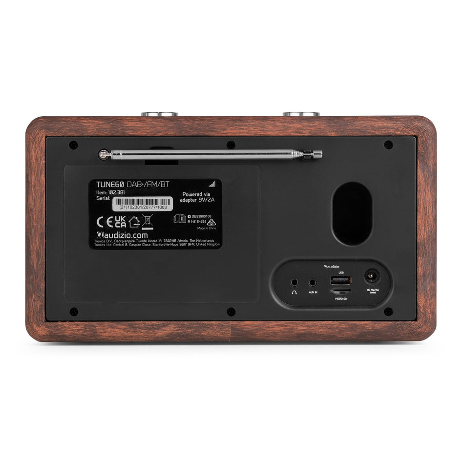 Audizio Tune60 - Radio portátil DAB+ y FM de diseño retro en madera oscura con Bluetooth - Tempo Shop