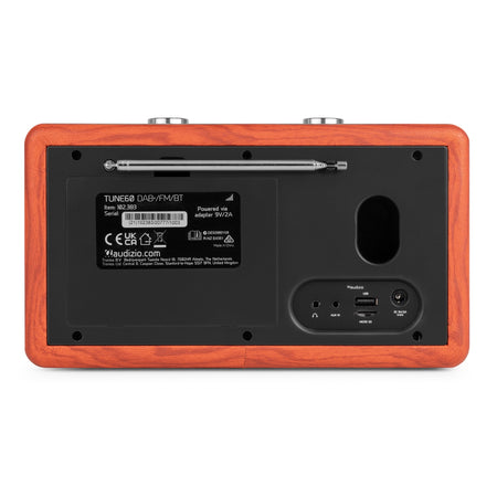 Audizio Tune60 - Radio portátil DAB+ y FM de estilo retro en madera de cereza con Bluetooth 5.0 y 40W - Tempo Shop