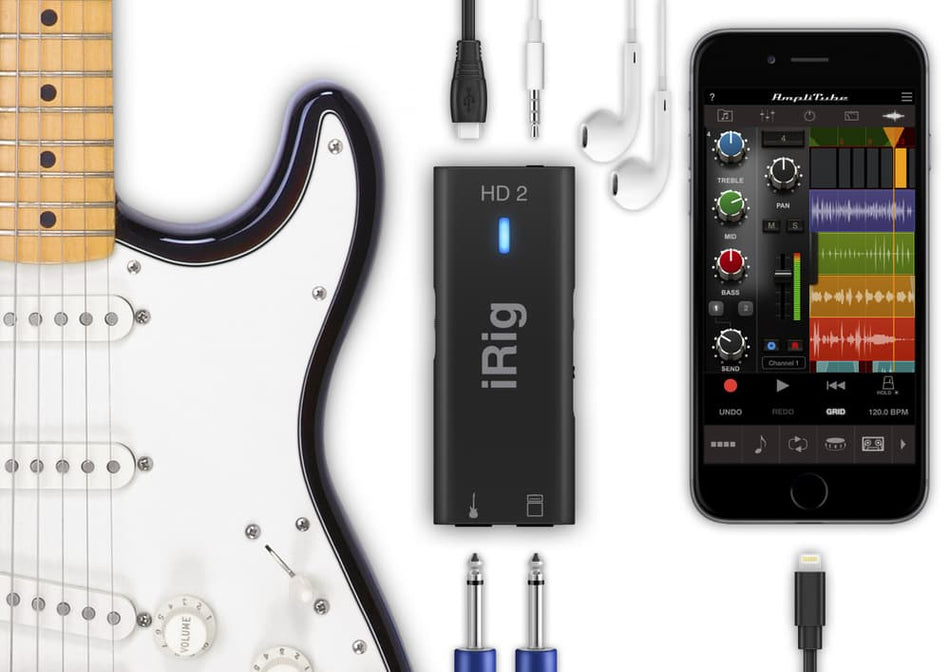 IK Multimedia iRig HD 2 - Interfaz digital 24-bit/96 kHz para guitarra/bajo con salida Amp y auriculares (iPhone/iPad/Mac/PC)