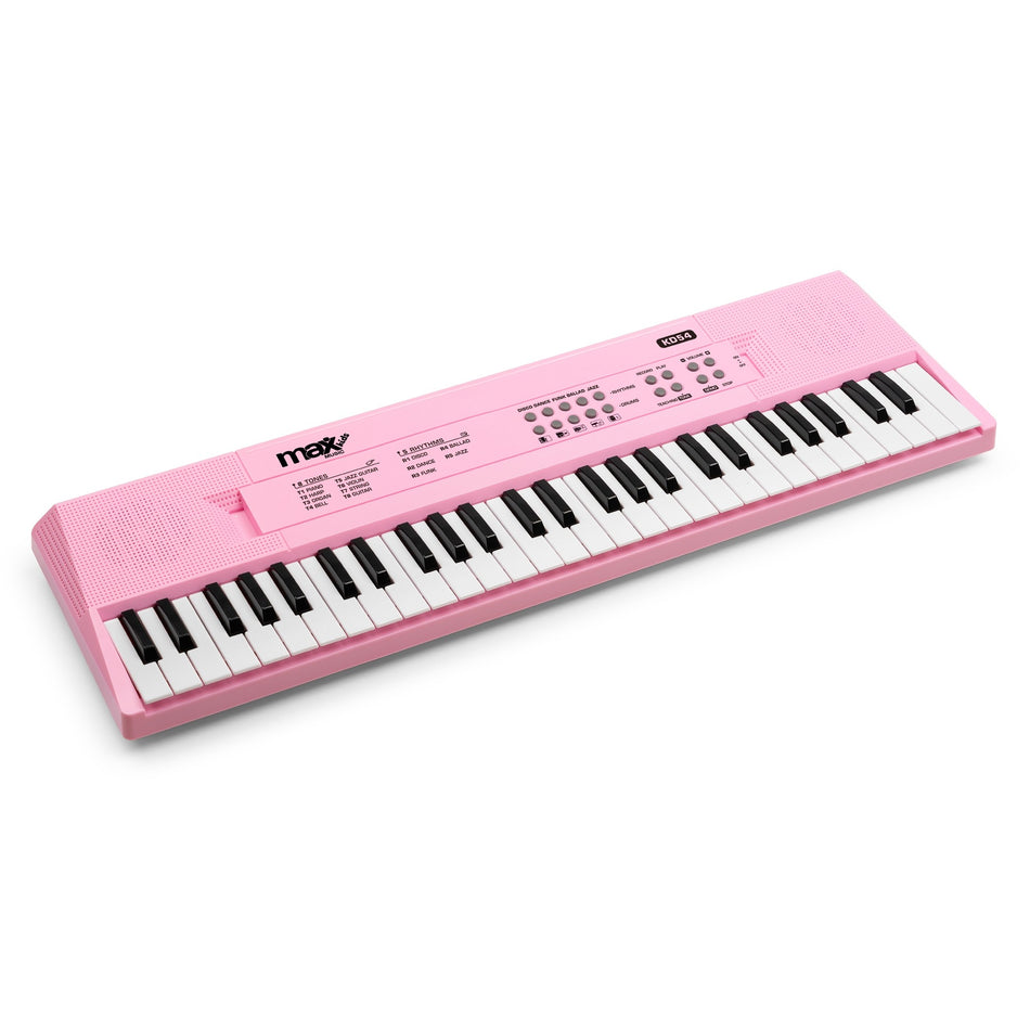 MAX KD54 [Rosa] - Teclado Electrónico Portátil de 54 Teclas con Batería y Micrófono