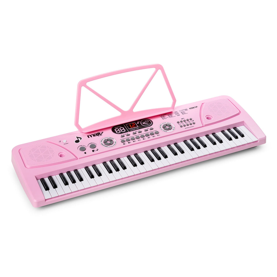 Max KD61P - Teclado Electrónico Infantil de 61 Teclas con Batería Recargable - Rosa