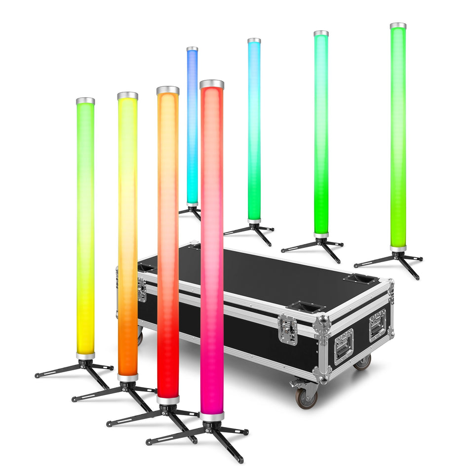 beamZ Pro Kratos Tube70 Set 8x - Conjunto de tubos LED RGBW IP65 con batería para interior y exterior