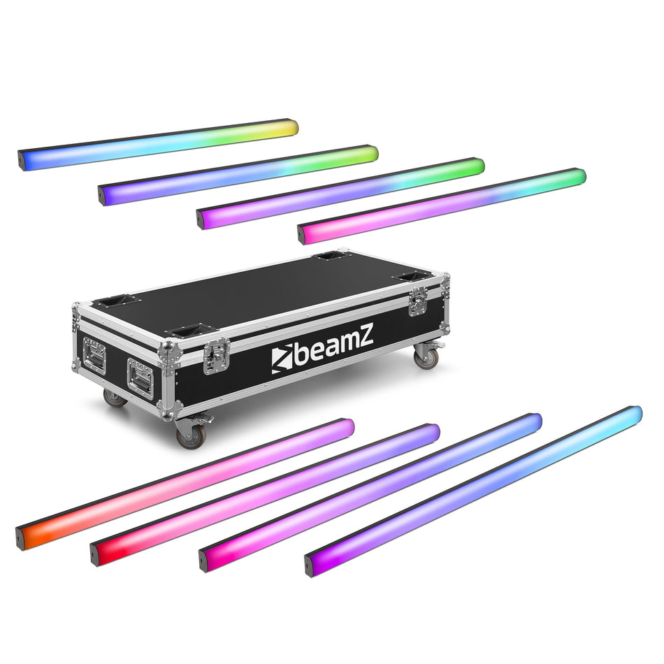 beamZ Zeus Battery Tube Set - Juego de 8 tubos LED RGBW 5-en-1 con batería y flightcase con carga