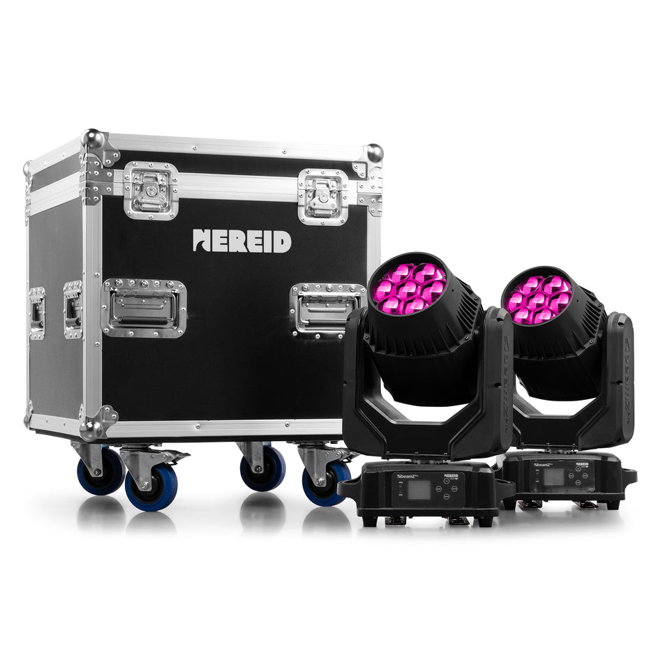 beamZ Pro Nereid740 Kit 2x - Cabezas móviles wash/beam 7x40W RGBW IP65 con lentes panal y flightcase
