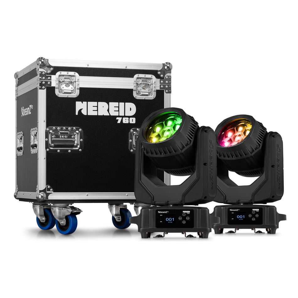 beamZ Pro Nereid740 Kit 2x - Cabezas móviles wash/beam 7x40W RGBW IP65 con lentes panal y flightcase