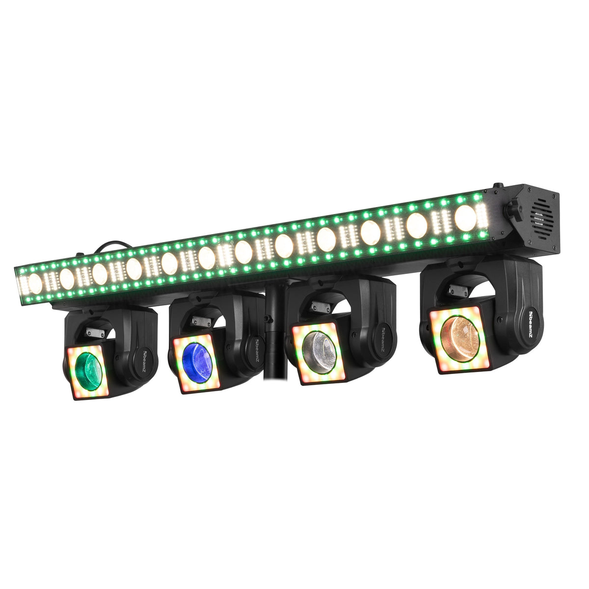 BEAMZ ShowBar GO Edge - Sistema de iluminación profesional con 4 cabezas móviles y barra LED estroboscópica - Tempo Shop