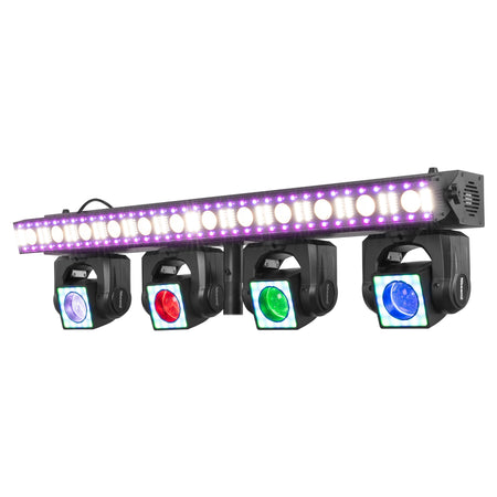 BEAMZ ShowBar GO Edge - Sistema de iluminación profesional con 4 cabezas móviles y barra LED estroboscópica - Tempo Shop