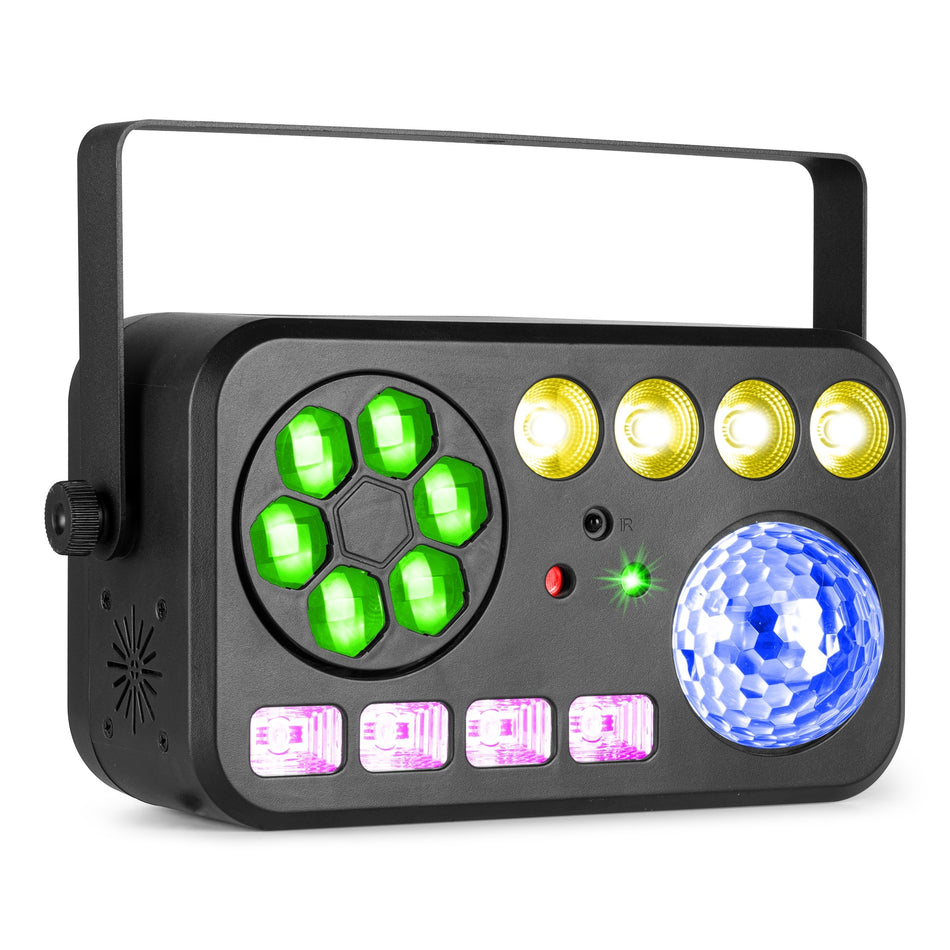 beamZ Shimmer4 - Efecto LED 6 en 1 con Bee Eye, Jelly Ball, PAR, UV/estroboscópico y doble patrón rojo/verde