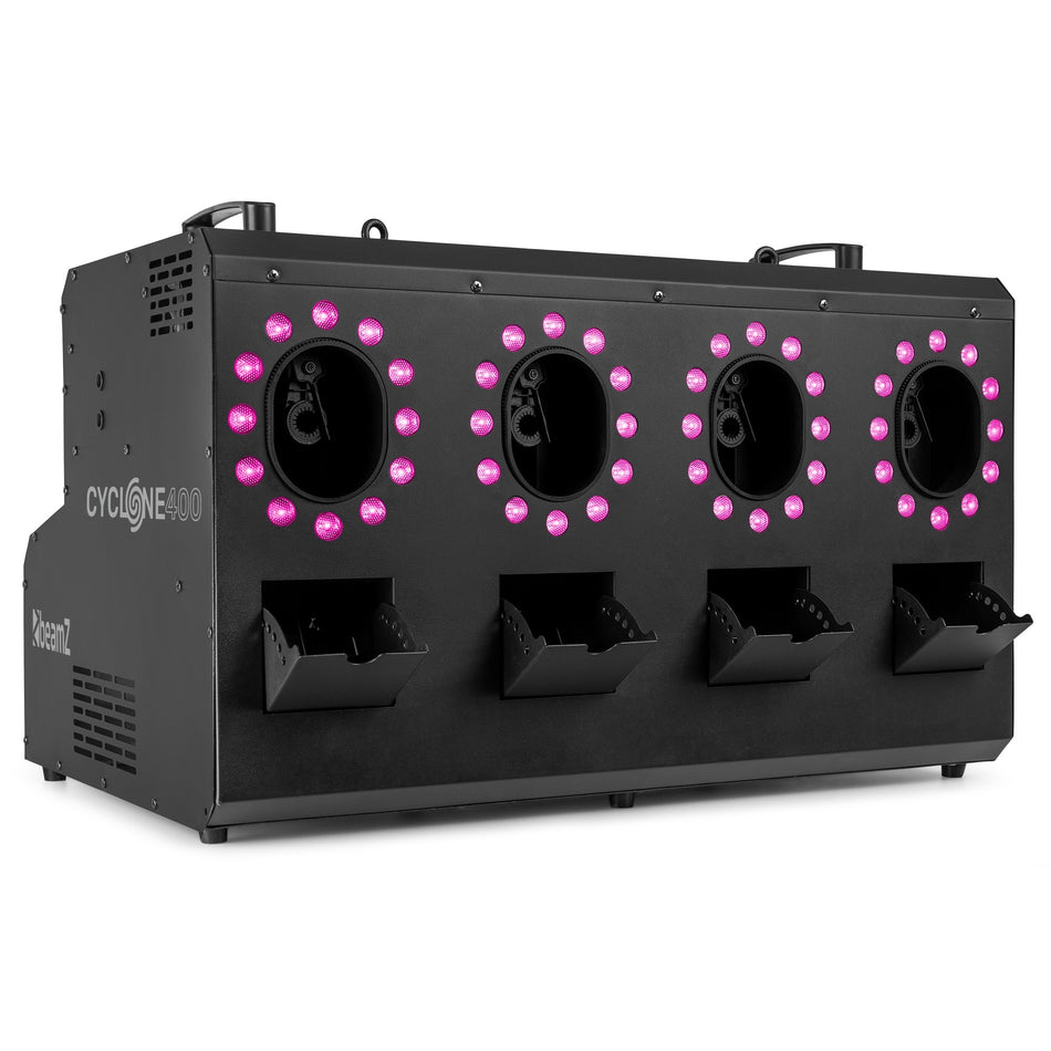 beamZ Cyclone400 - Máquina de humo y burbujas con 48 LED RGBW, DMX 11 canales y depósitos independientes