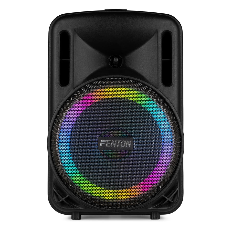 Fenton FT10LED MK2 - Altavoz Portátil Activo 10" 450W con Bluetooth, Micrófono Inalámbrico y Efectos LED
