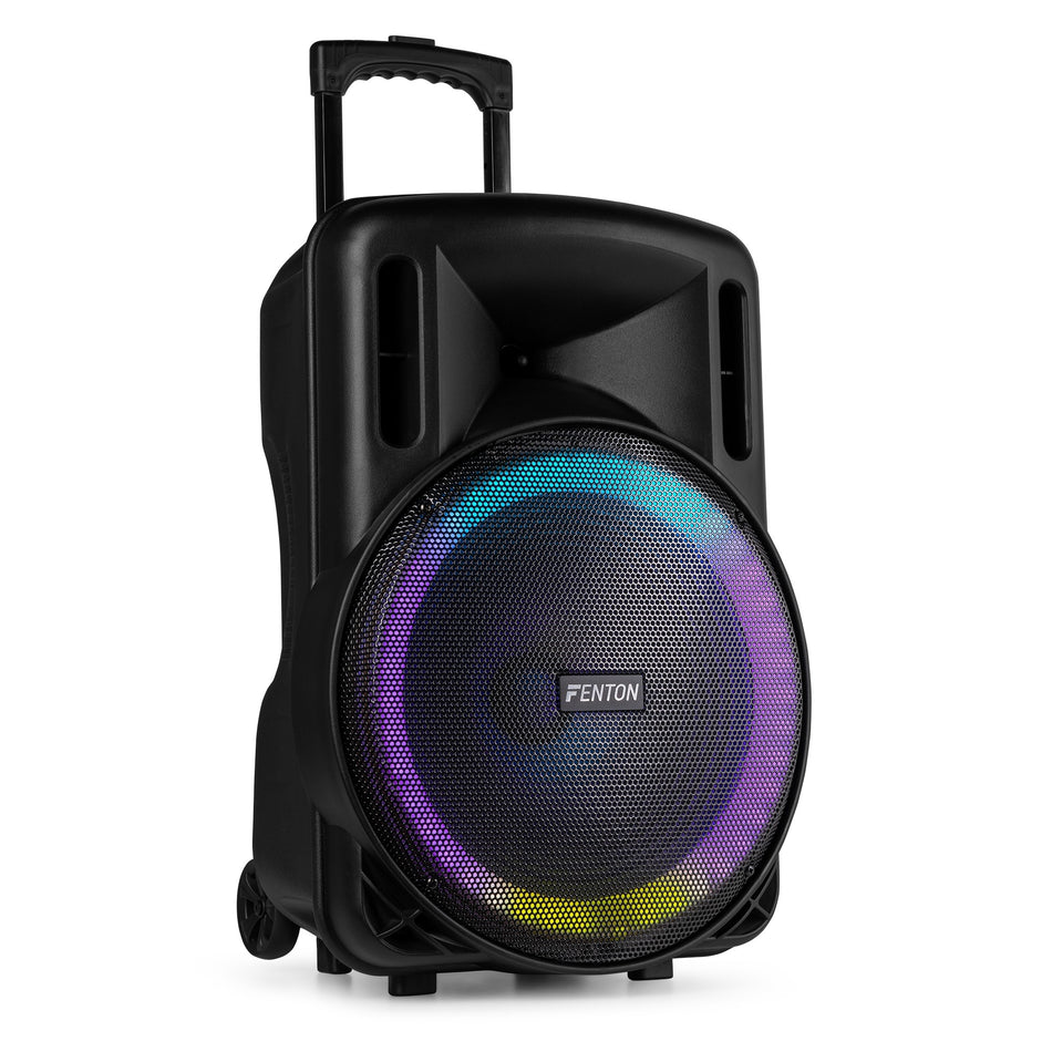 Fenton FT15LED MK2 - Altavoz Activo Portátil de 15" 800W con Bluetooth, Efectos LED y Micrófono Inalámbrico