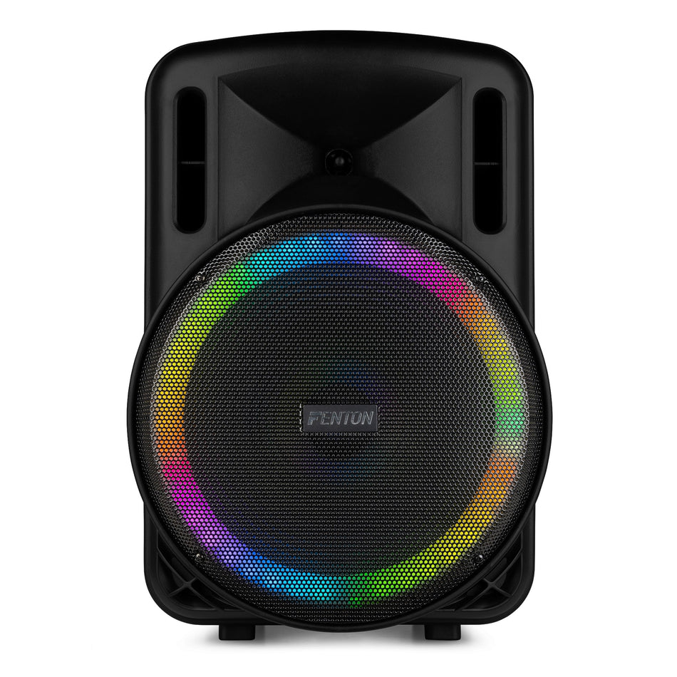 Fenton FT15LED MK2 - Altavoz Activo Portátil de 15" 800W con Bluetooth, Efectos LED y Micrófono Inalámbrico
