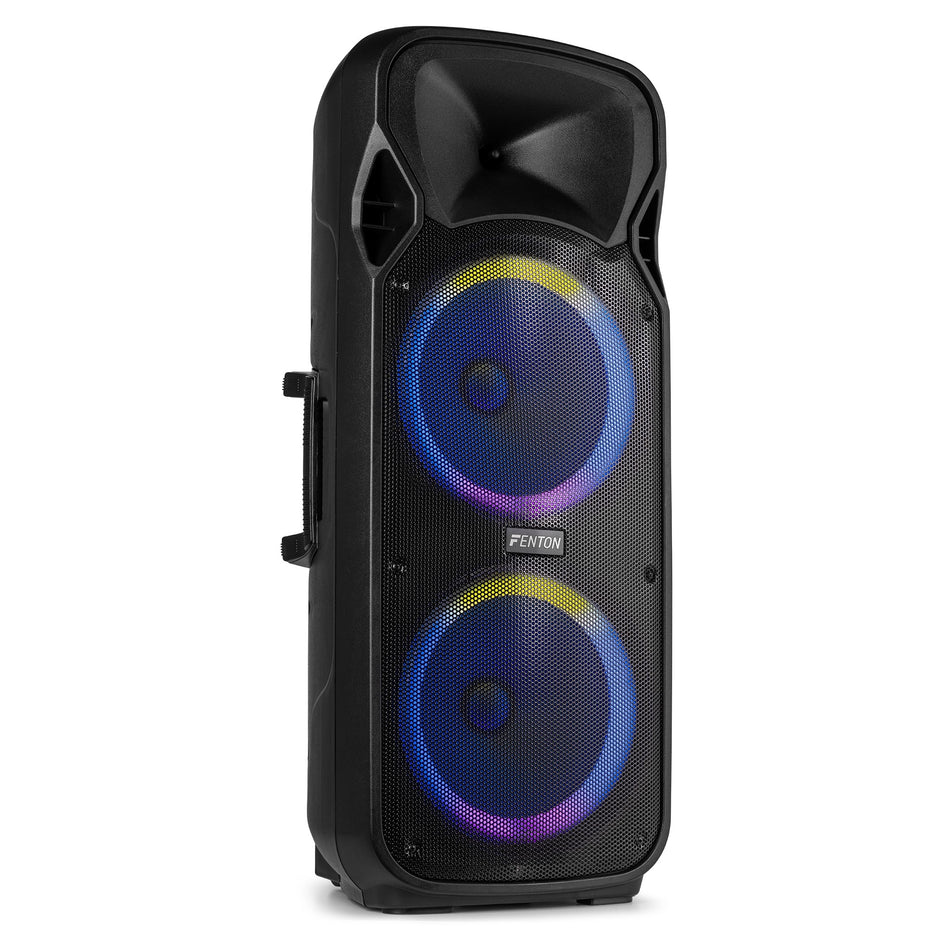 Fenton FT212LED MK2 - Bafle Activo Portátil Doble 12" 1400W con Bluetooth y Efectos LED