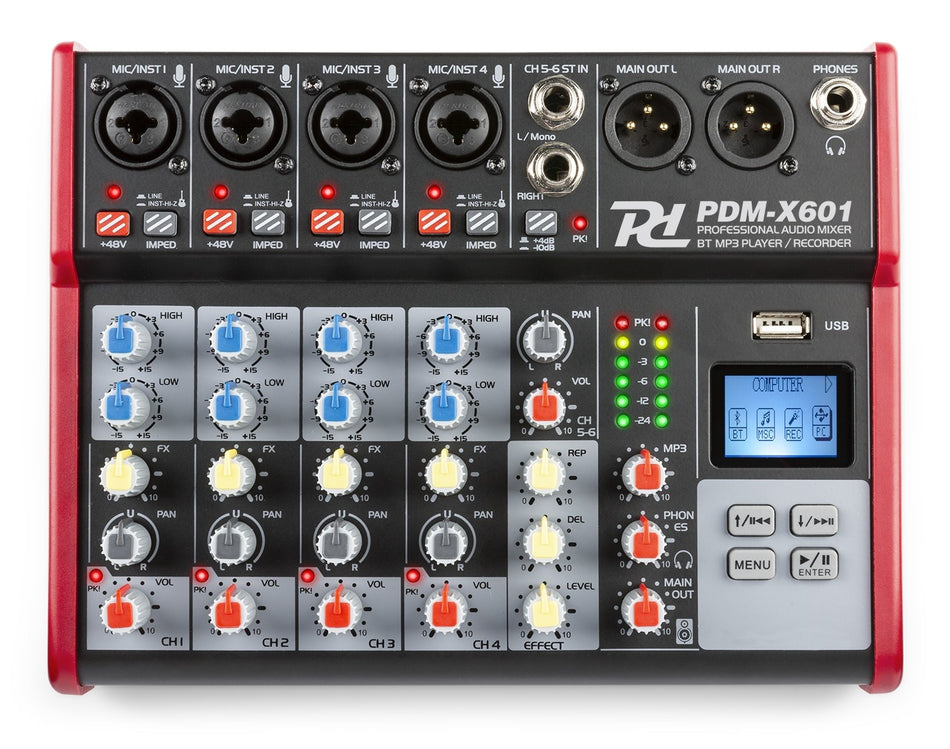 Power Dynamics PDM-X601 - Mezclador Musical de Estudio 6 Canales con USB y Bluetooth