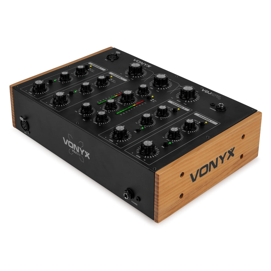Vonyx VDJ270 - Mezclador DJ Rotativo de 4 Canales con Estilo Clásico
