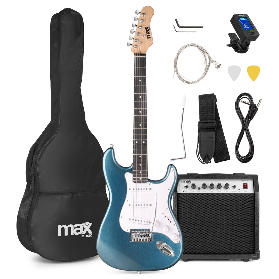 Max GigKit - Conjunto de guitarra eléctrica azul petróleo con amplificador 40W y accesorios