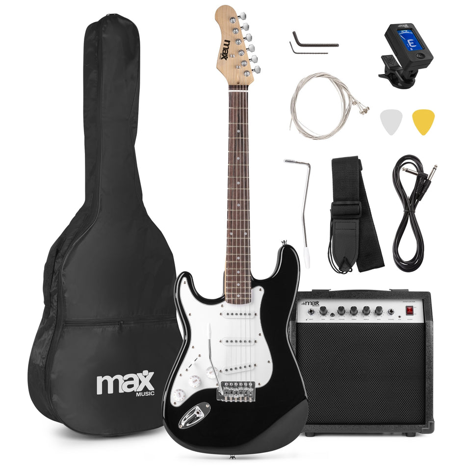 Max GigKit - Set de Guitarra Eléctrica para Zurdos con Amplificador y Accesorios (Negro)