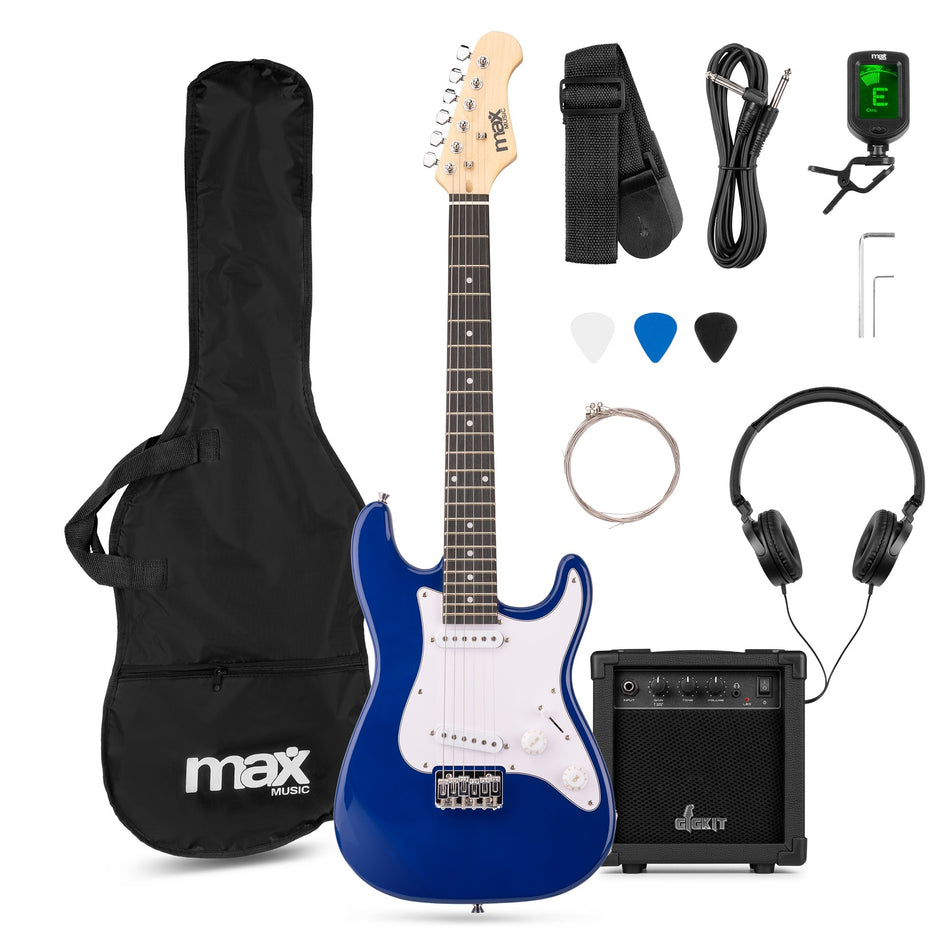 Max GigKit Junior - Conjunto de Guitarra Eléctrica Azul 3/4 con Amplificador
