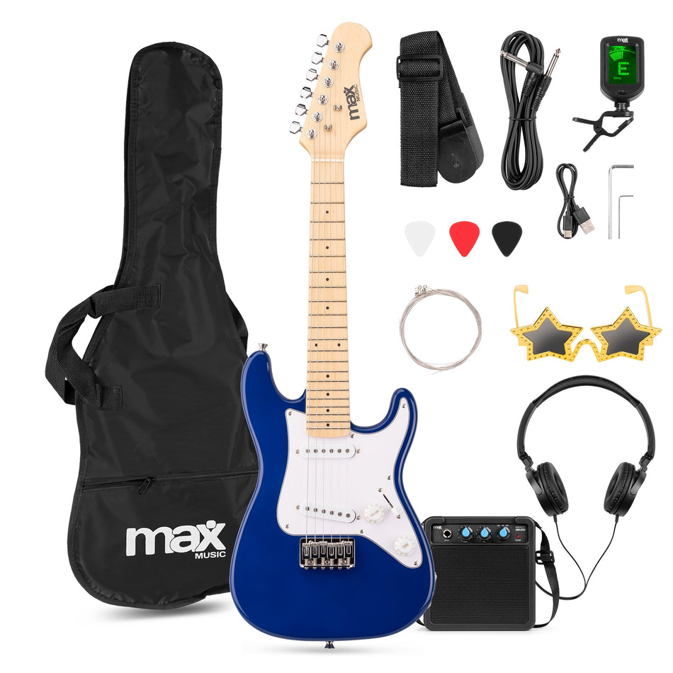 Max GigKit Junior - Conjunto de Guitarra Eléctrica 1/4 Azul con Amplificador 10W y Accesorios