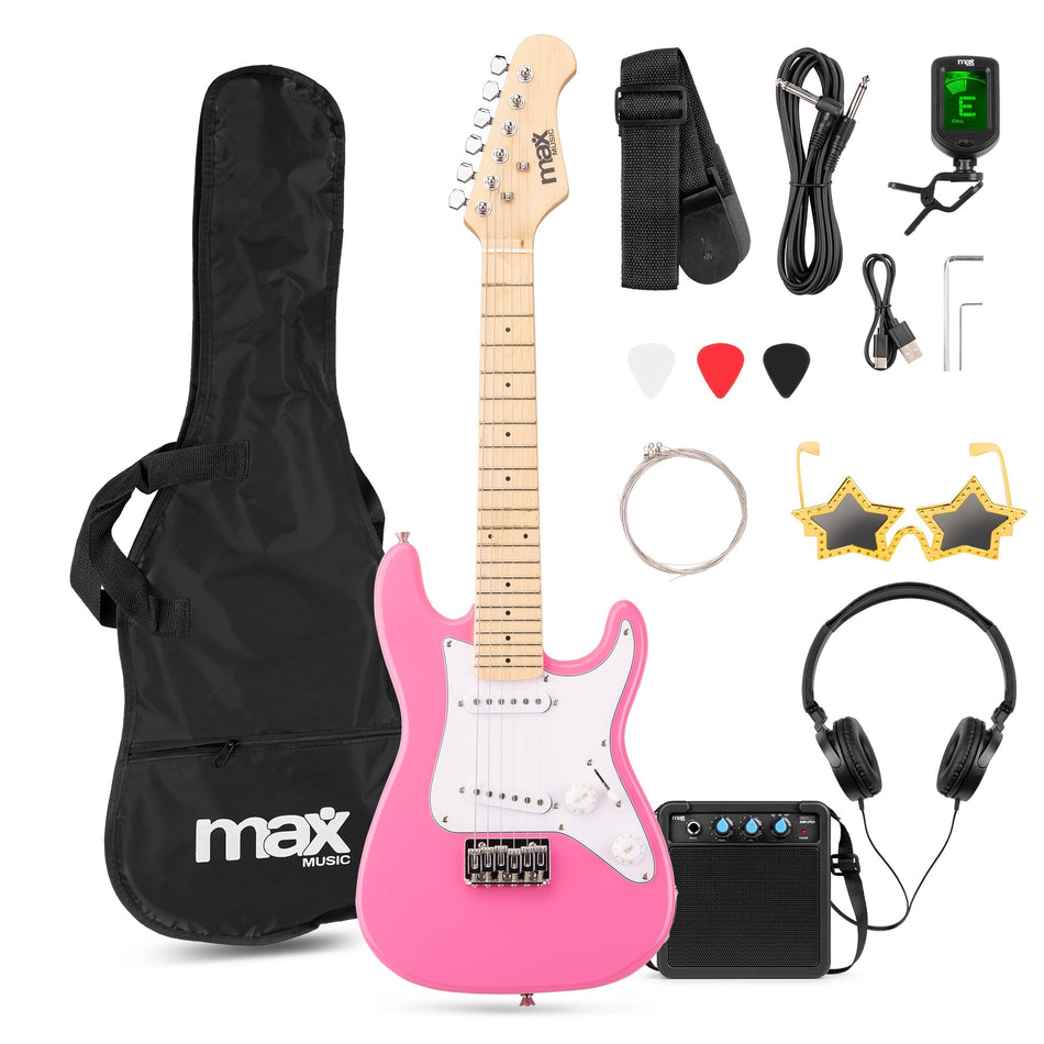 Max GigKit Junior - Guitarra Eléctrica Rosa 1/4 con Amplificador y Pack de Accesorios Completo