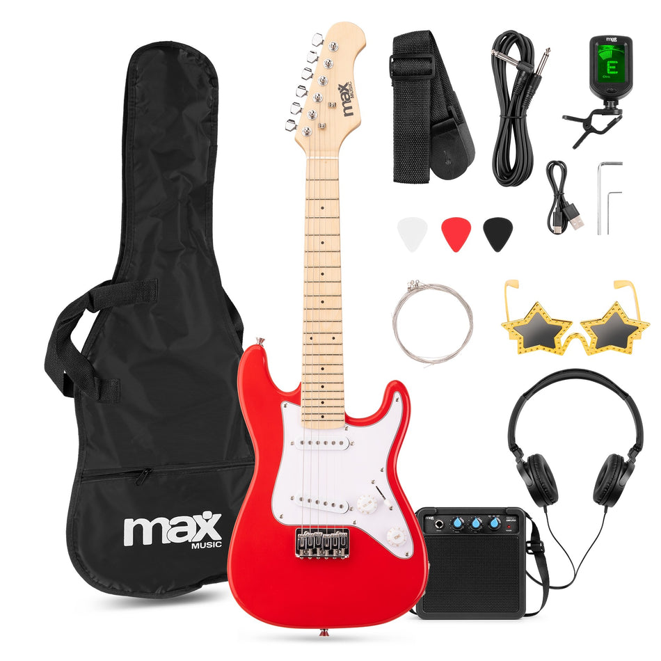 Max GigKit Junior - Pack de Guitarra Eléctrica 1/4 para Niños con Amplificador 10W (Rojo)