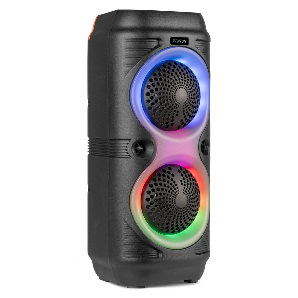 Fenton Track210 - Altavoz Portátil para Fiestas con Doble Woofer 4", Bluetooth y Luces LED
