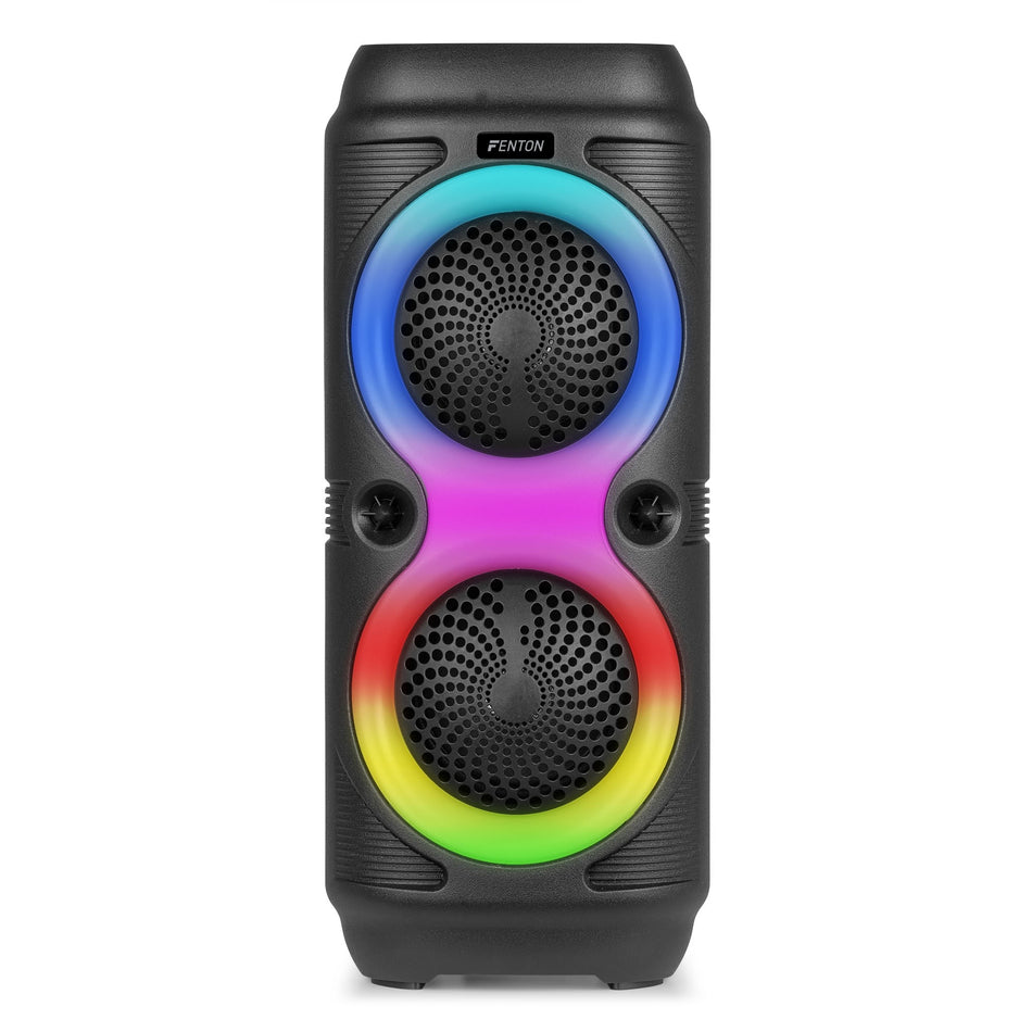 Fenton Track210 - Altavoz Portátil para Fiestas con Doble Woofer 4", Bluetooth y Luces LED