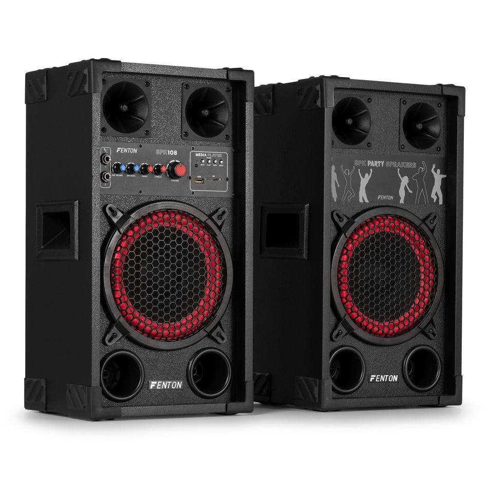 Fenton SPK-108 - Set de Altavoces Activos PA de 8" con Bluetooth y Karaoke